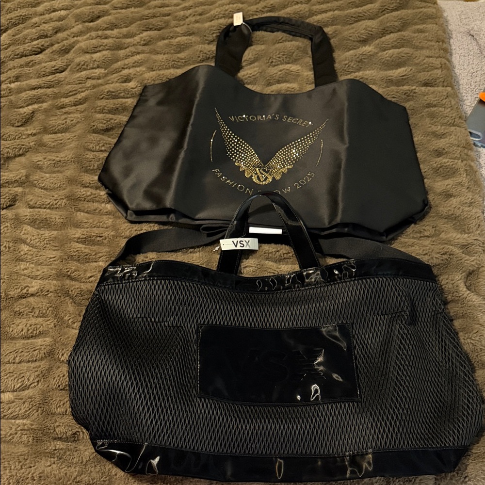 Victoria's Secret Black Satin & Mesh Tote Bag Bundle -BNWT